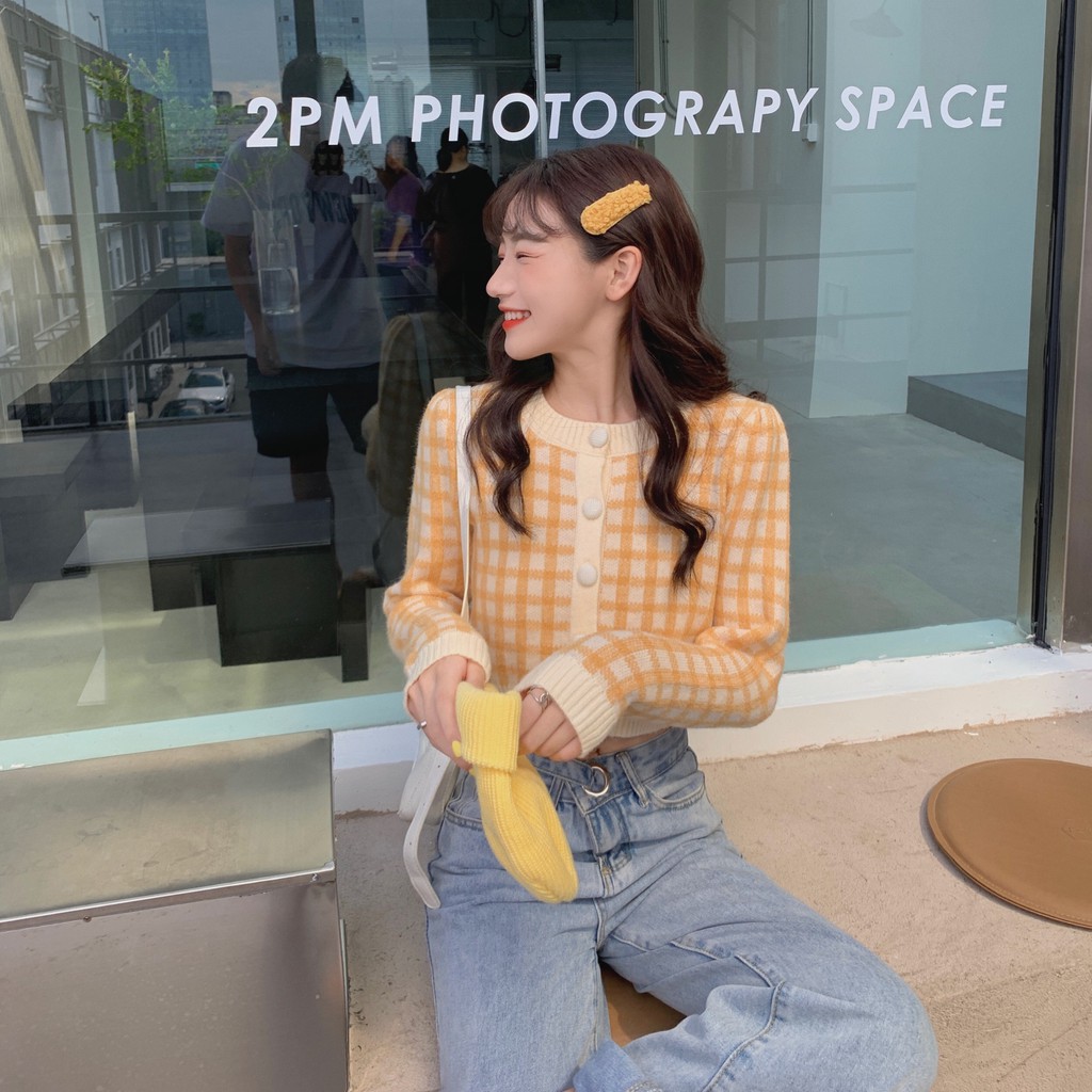 Áo len dệt kim cổ tròn phong cách Hàn Quốc trẻ trung cho nữ