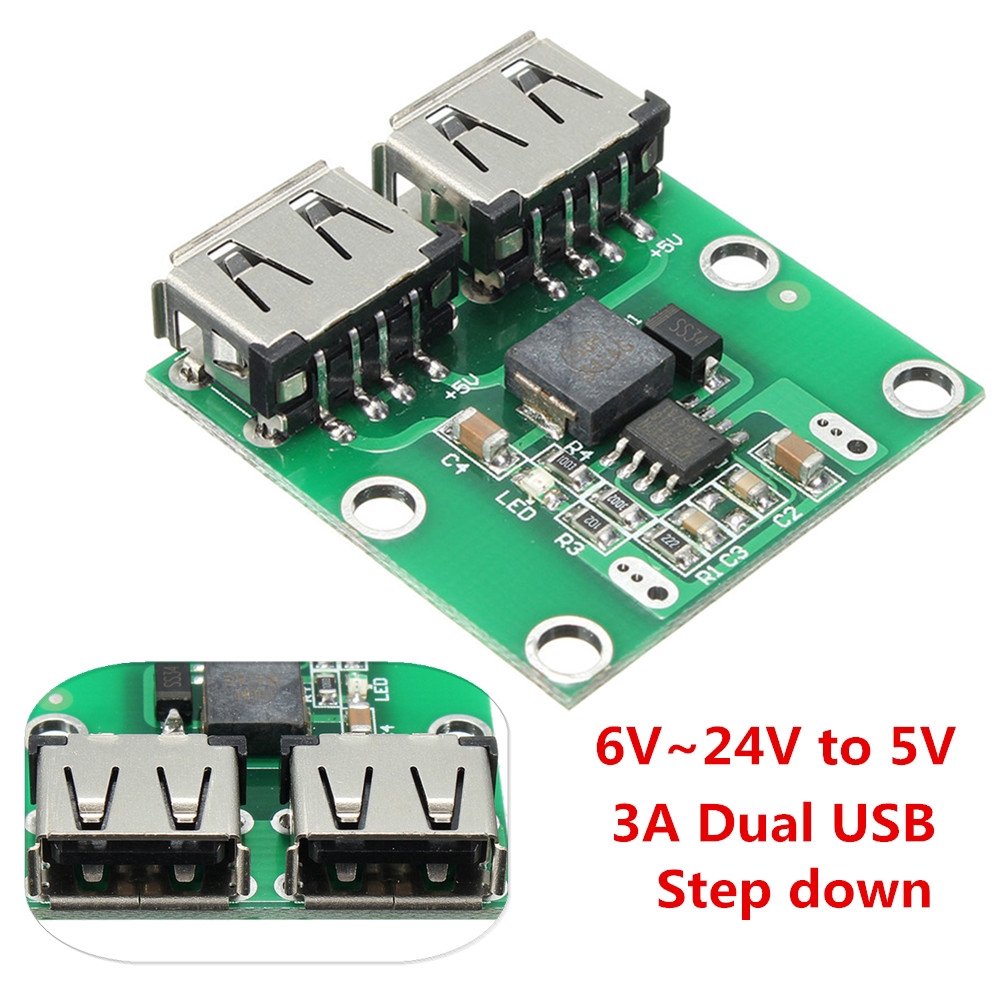 9V / 12V / 24V đến 5V 2A DC-DC Dual USB Buck Bộ sạc chuyển đổi bước xuống