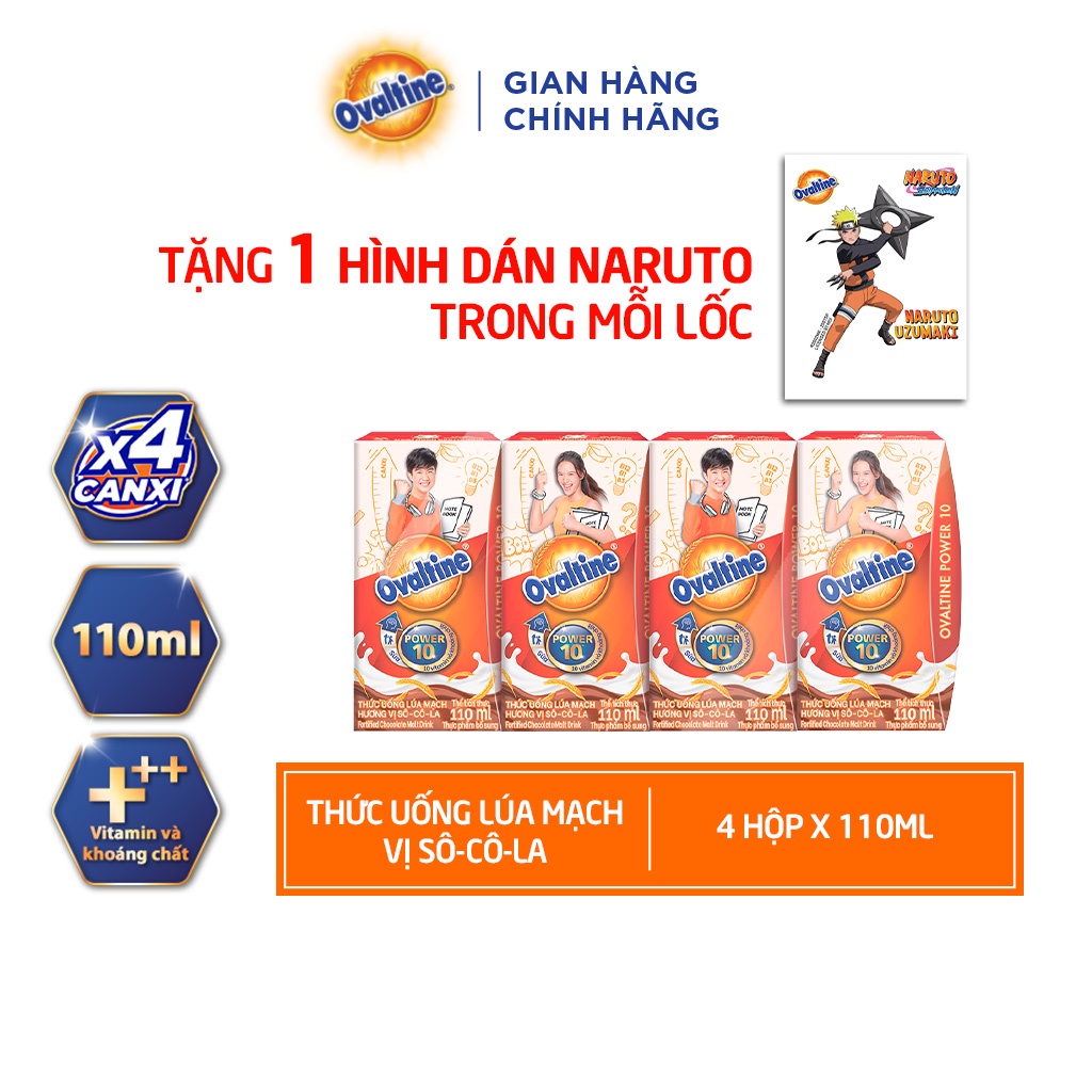 TẶNG 1 HÌNH DÁN NARUTO Thức uống lúa mạch hương vị sô-cô-la Ovaltine công