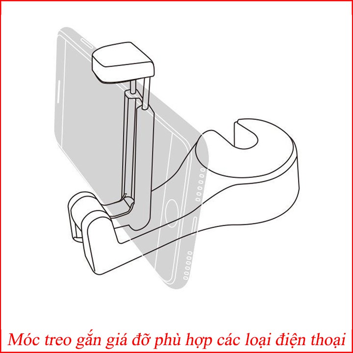 Móc treo đồ trên ô tô có giá đỡ điện thoại gài sau ghế tiện lợi, nhỏ gọn, chắc chắn, đa năng có 2 màu