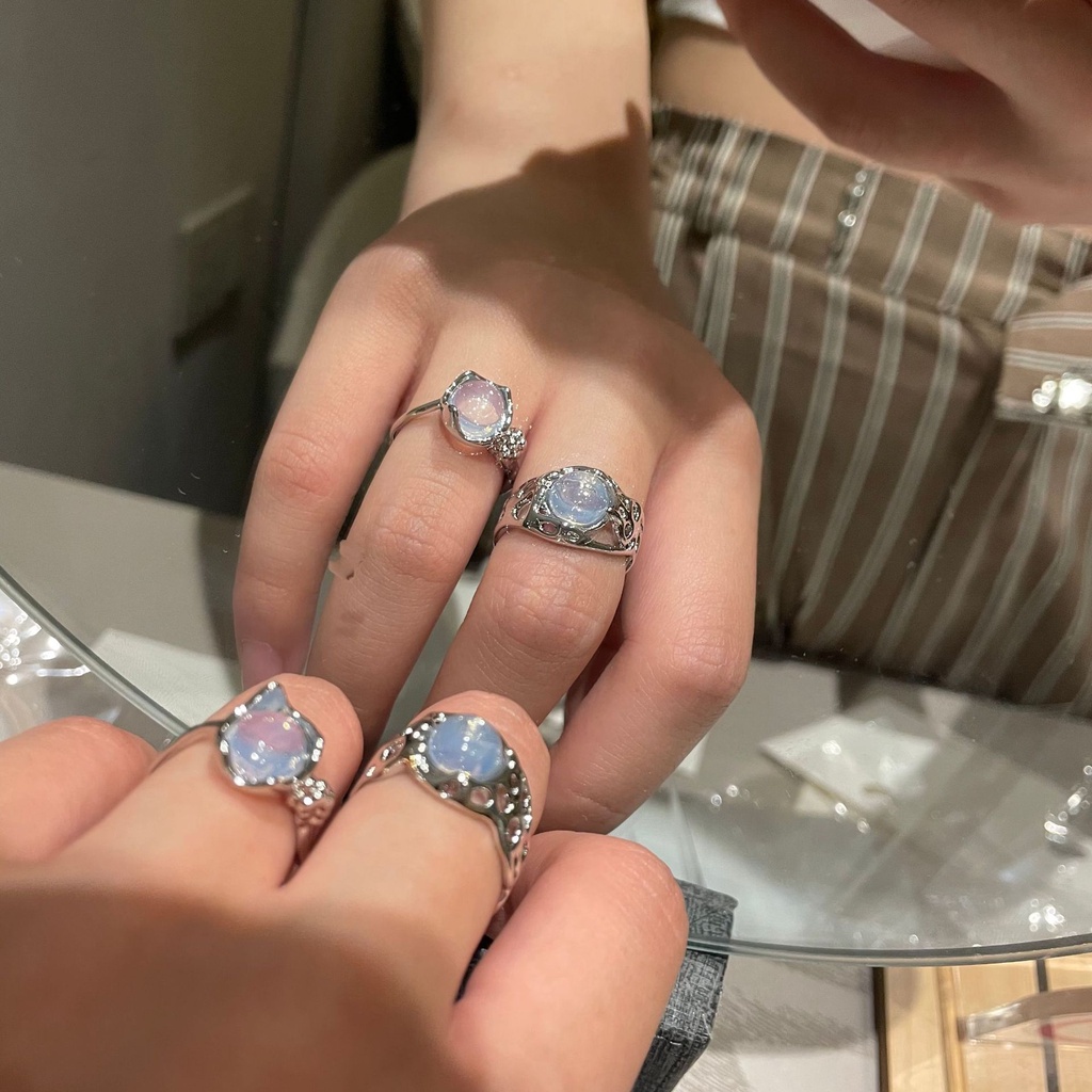 Nhẫn Hở Hình Hoa Đính Đá Opal Thời Trang Cho Nữ