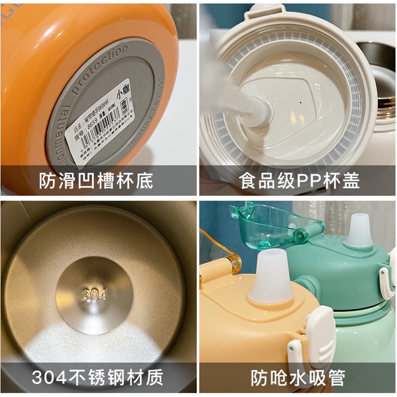 Bụng Bự Dung Tích 650Ml Bình Nước Giữ Nhiệt Bằng ThépKhông Gỉ Hai Lớp 304 Đi kèm với nhãn dán 3D dễ thương