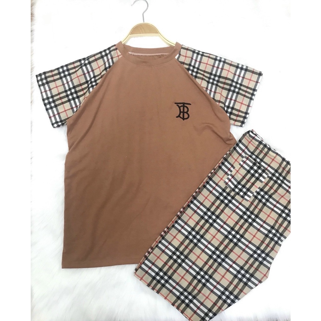 Đồ Bộ Bầu❤️Đồ Bộ Sau Sinh Tiện Lợi Thời Trang - Mẫu Đùi kẻ pha - Chất Cotton Đẹp