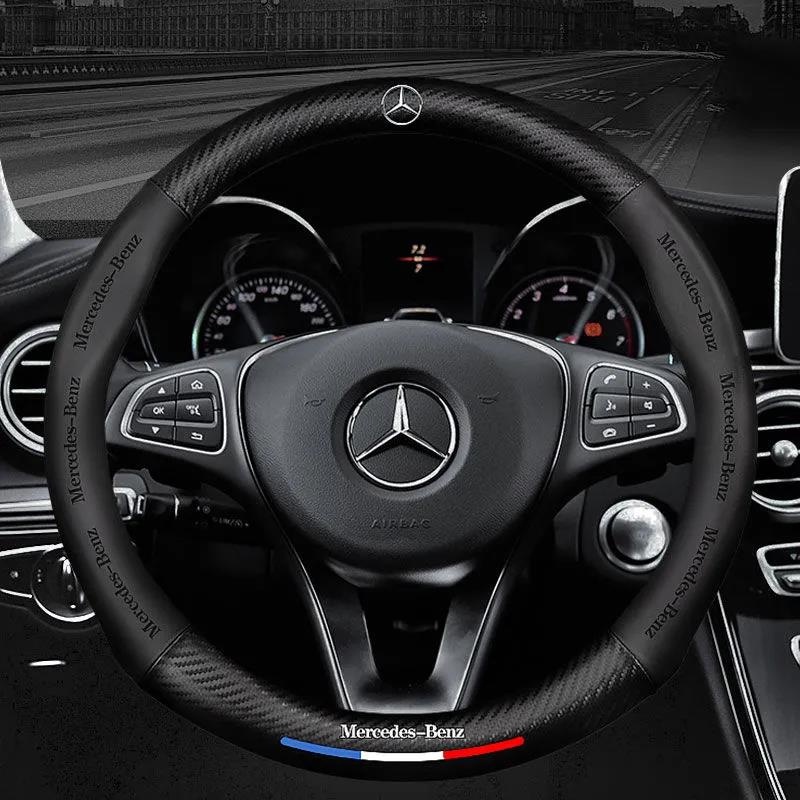 Vỏ Bọc Vô Lăng Xe Hơi Bằng Da Họa Tiết Sợi carbon Cho Mercedes Benz W210 W124 W203 W204 C200 W140 W176 W205 W123 W220 W211 W212 GLA GLB AMG