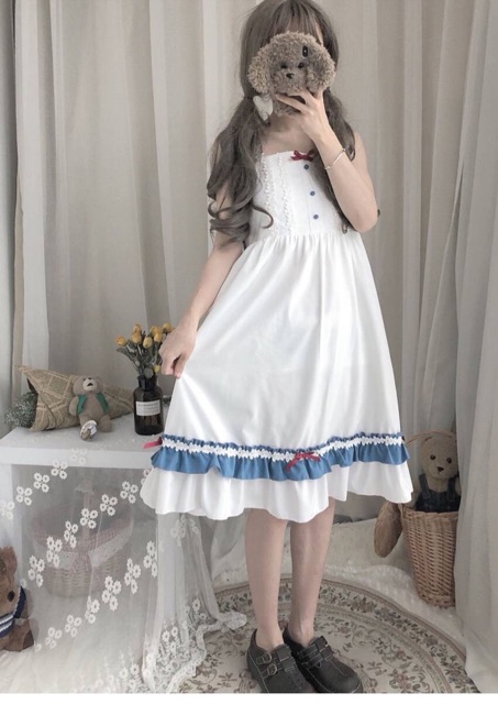 YAS0369-Váy Lolita mori girl + áo sơ mi tay bồng đính nơ