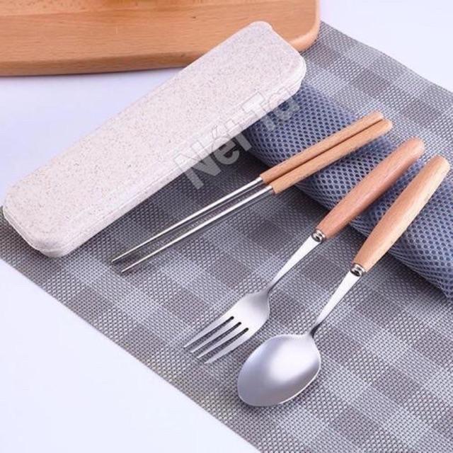 Bộ muỗng đũa ăn cá nhân kèm hộp đựng lúa mạch