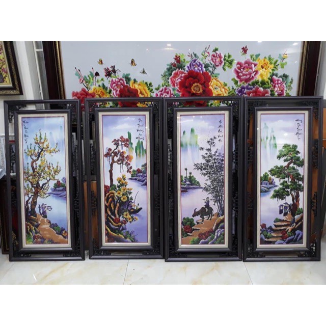 Tranh thêu Tứ Qúy 3D Xuân Hạ Thu Đông KT:135x83cm