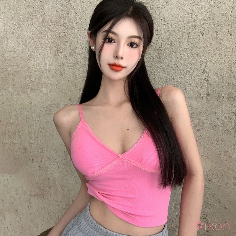 Áo Hai Dây Cổ Chữ V Phối Ren Phong Cách Hàn Quốc