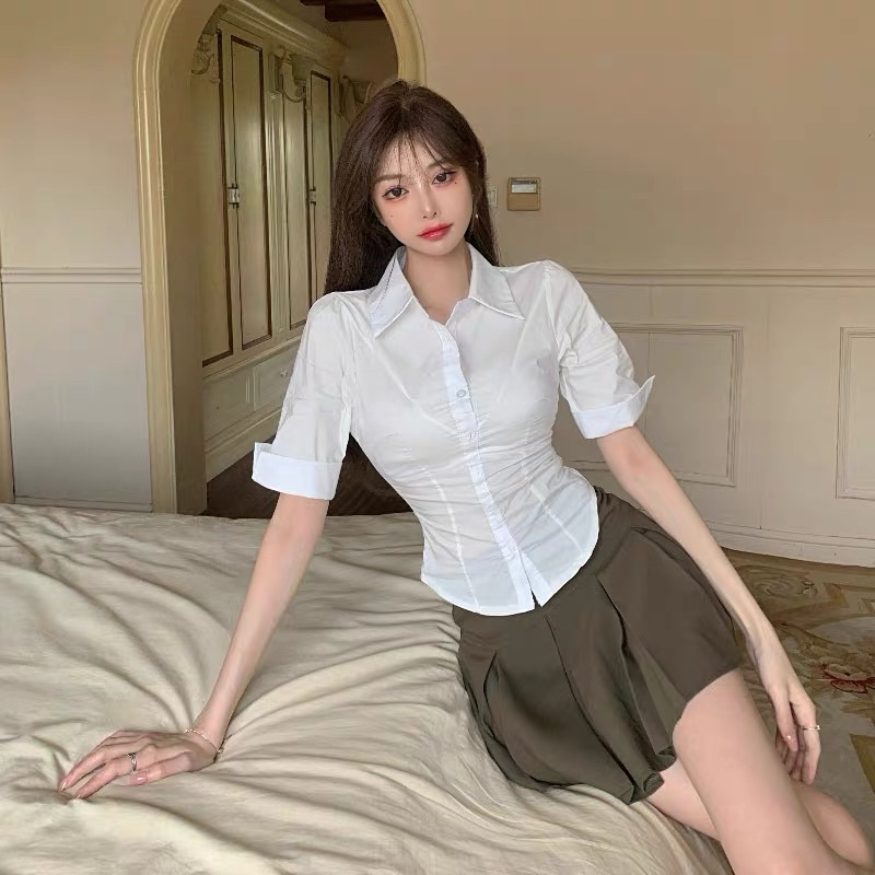 Áo Sơ Mi Trắng Nữ 🍊🍊 Sơ Mi Trắng Dáng Croptop Ôm Body SM006