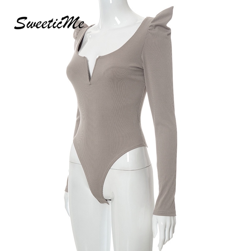 Bodysuit SweeticMe Màu Trơn Tay Phồng Dài