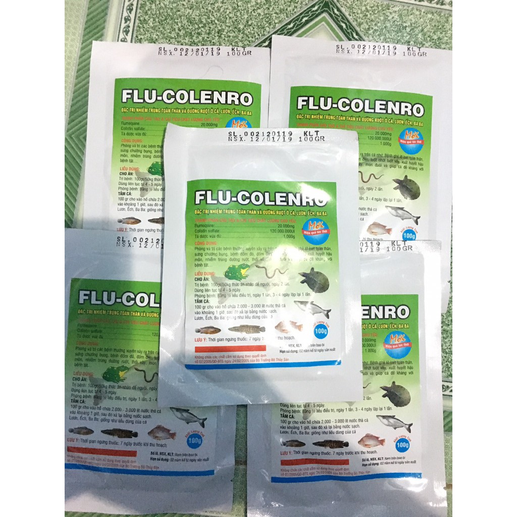 Combo 10 gói Flucolenro kháng sinh tri bệnh cho cá, lươn, ba ba và thủy sản
