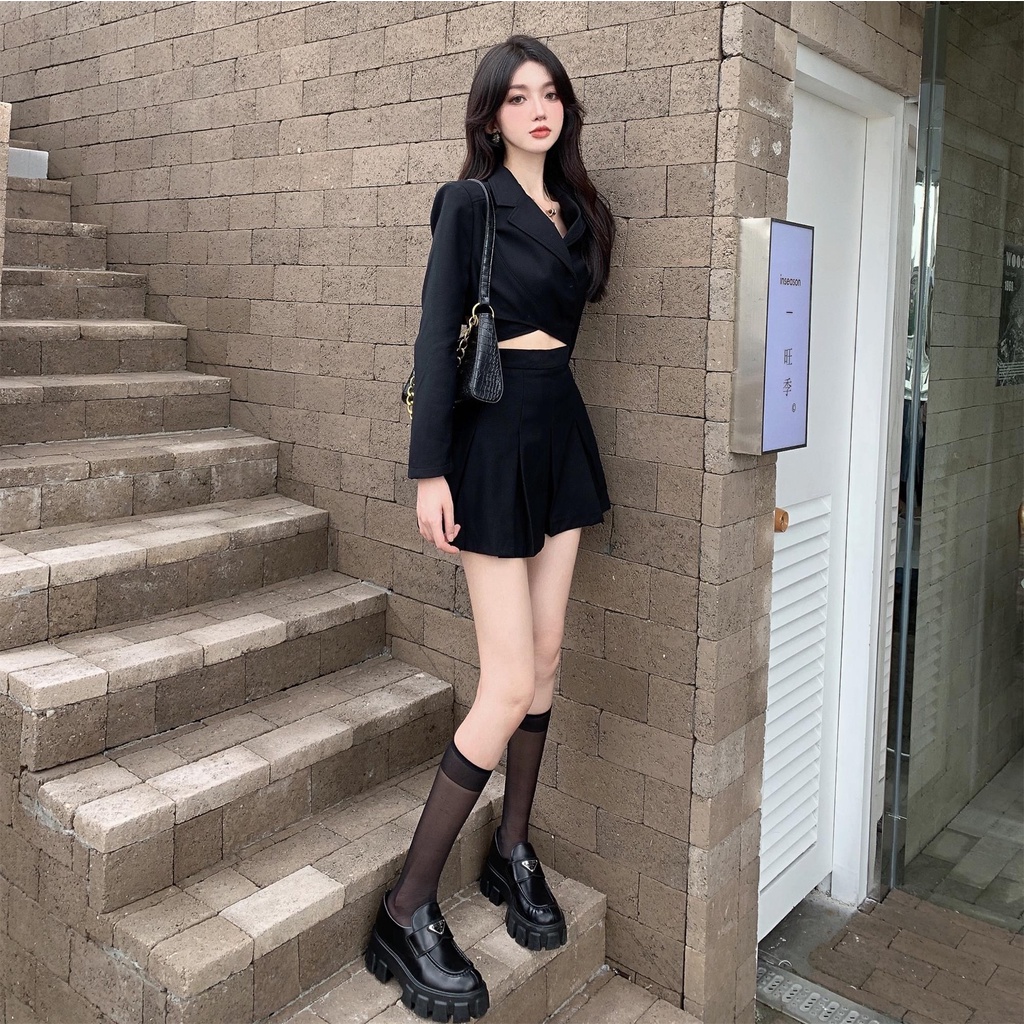 ℗☢☈Áo khoác màu đen thiết kế đan chéo thời trang cho nữ | BigBuy360 - bigbuy360.vn