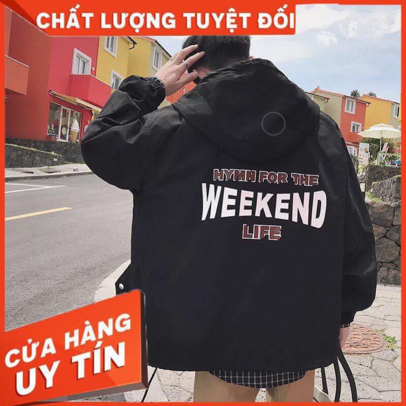 ÁO KHOÁC DÙ IN WEEKEND, ÁO KHOÁC UNISEX NAM NỮ - Form chuẩn Unisex Nam Nữ Couple