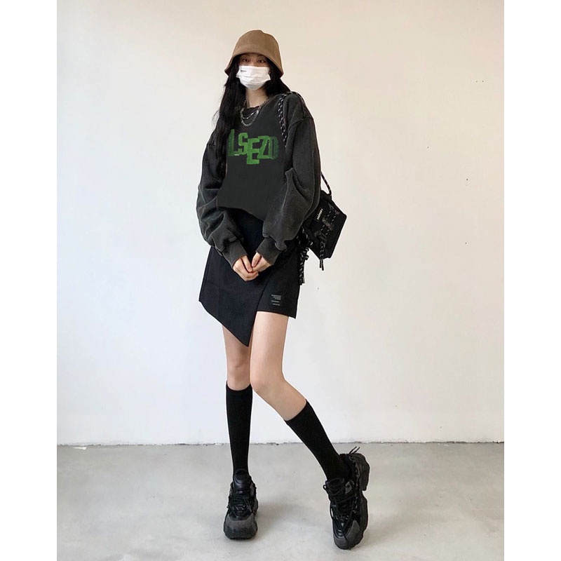 SELVZE Áo sweater cổ tròn dáng rộng in họa tiết phong cách retro Mỹ thời trang cá tính cho nữ