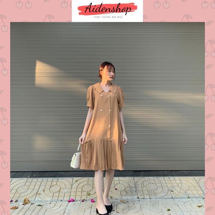 Đầm bầu suông thiết kế Aidenshop Váy bầu công sở chất thái trượt min cộc tay mùa hè 2022