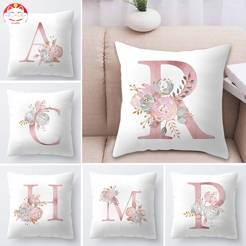 ✂GT⁂ 26 Letters Alphabet Cushion Cover Rose Gold Pattern Sofa Decor