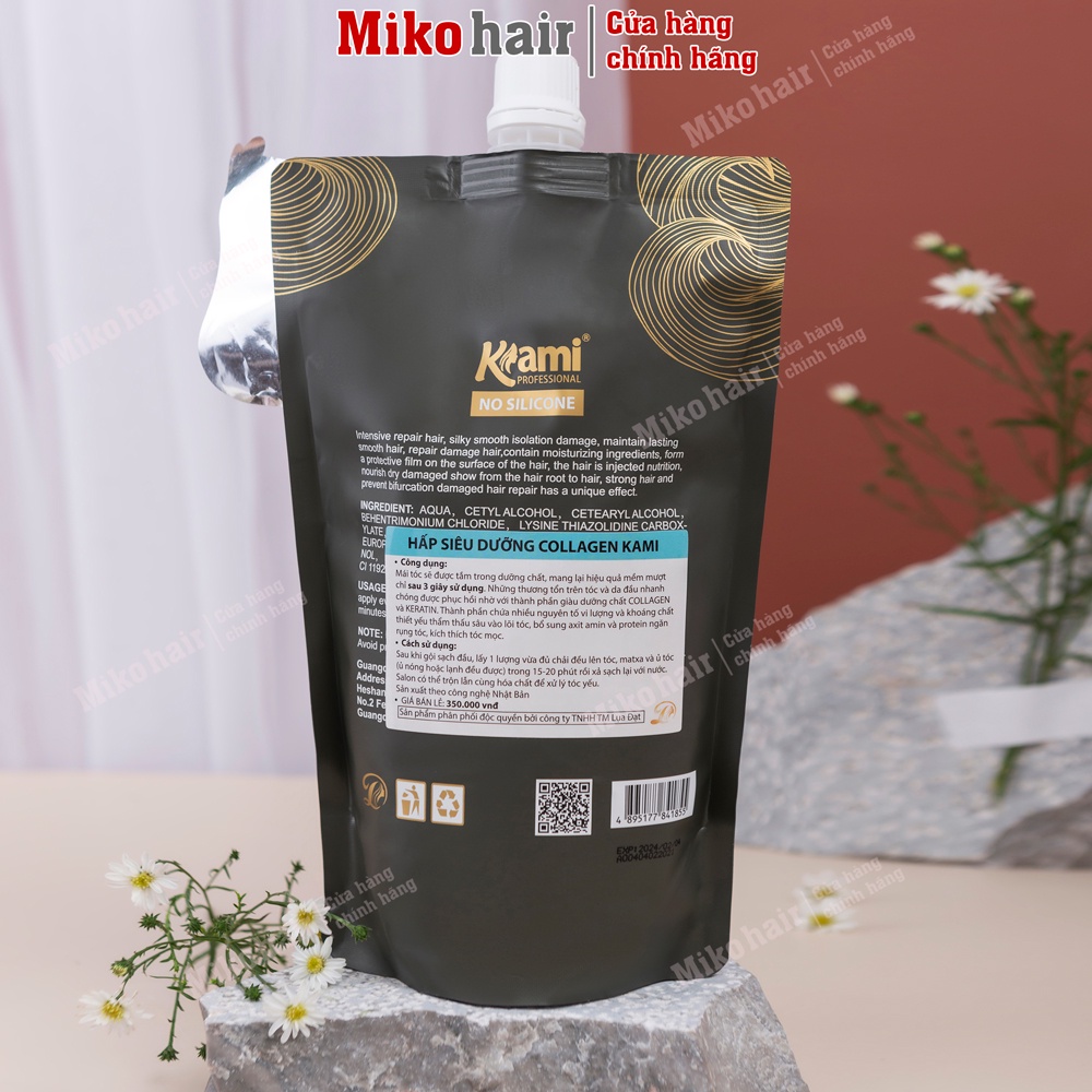 KEM Ủ TÓC COLLAGEN Kami HẤP TÓC DƯỠNG TÓC SUÔN MƯỢT  PHỤC HỒI HƯ TỔN túi 500ml MIKO HAIR