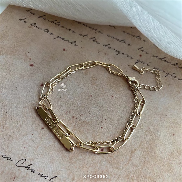 Lắc tay nữ titan Eleanor Accessories khắc chữ good luck sợi kép phụ kiện trang sức sáng đẹp
