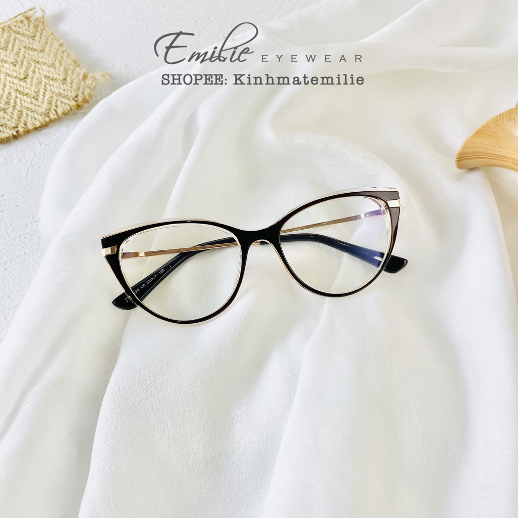 Gọng kính mắt mèo nhựa dẻo cao cấp càng lò xo Kính mắt Emilie phụ kiện thời trang 87025