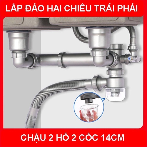 Xiphong chậu rửa chén 2 hộc ống to sát tường tận dụng diện tích lắp đảo 2 chiều trái phải