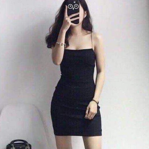 Đầm 2s body nữ đen trơn dáng ngắn