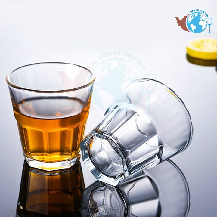 Bộ 6 cái ly thủy tinh 8 GÓC NHỎ KH130 uống trà, ly uống rươu đá lạnh (TRẮNG)