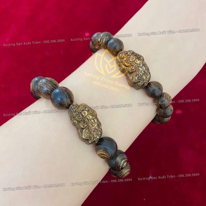 Trầm hương Sánh Chìm mix Tỳ Hưu - Vòng tay gỗ tự nhiên nam nữ - Hàng Cao Cấp Loại 1