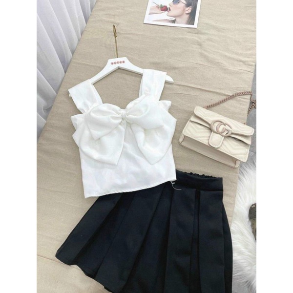 SÉT ÁO NƠ TO VÀ VÁY TENNIS BẢN TO XINH