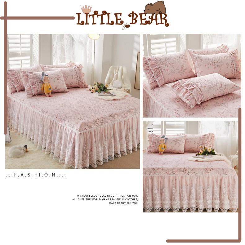 Set Ga Gối Phủ Chân Giường Chần Bông Hoạ Tiết Hoa Nhí Hàn Quốc - Little Bear