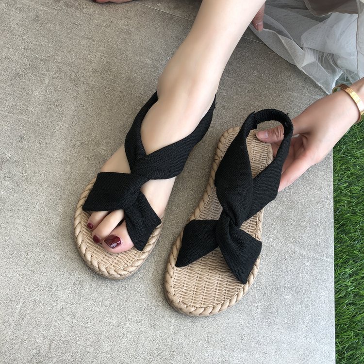 Giày Sandal Rơm Đan Dây Co Giãn Phong Cách Mới 2022 Cho Nữ