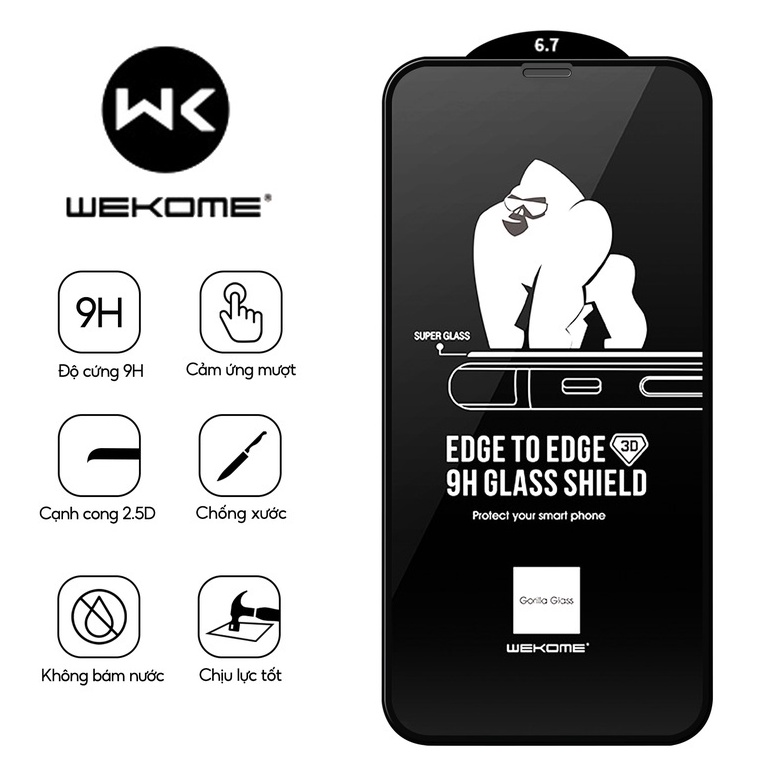 Cường lực kingkong iphone Xs max 14 pro max 11 pro max 6 7 Plus 8 Plus Xs max xr 13 Pro max 12 Pro max WK3D Không hộp