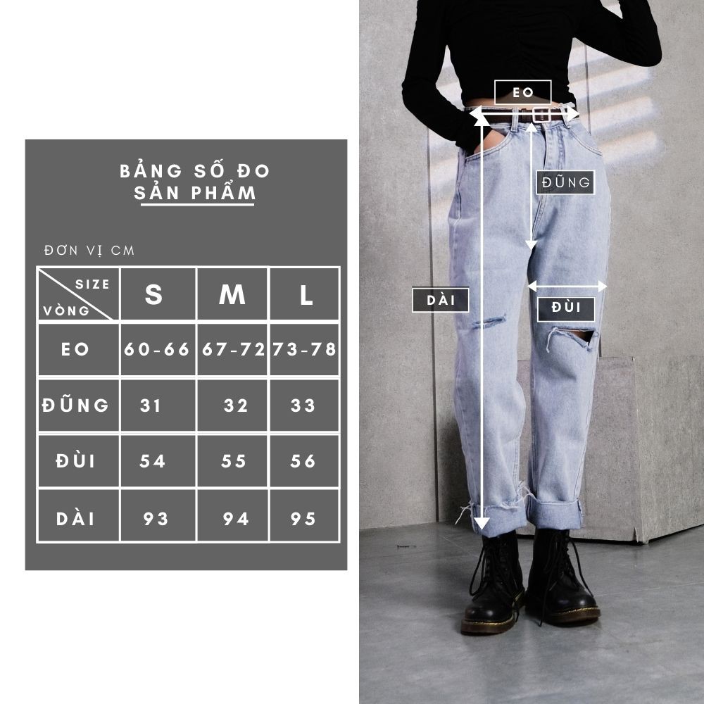 Quần Jean Nữ Dáng Baggy Thương Hiệu GUF Cạp Cao Có Thêm Bản Rách Gối Đơn Giản GUF | BigBuy360 - bigbuy360.vn