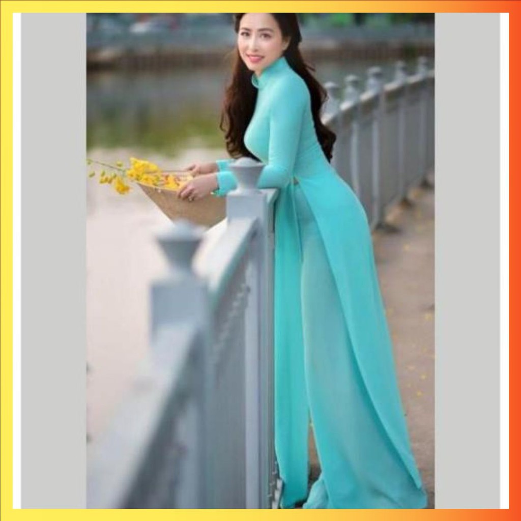 Áo dài trơn may sẵn xanh ngọc kèm quần, áo dài truyền thống, nhận cắt áo dài ADT2T-XN