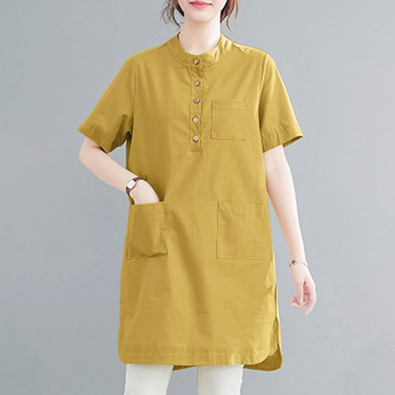 Áo sơ mi ZANZEA dành cho nữ thiết tay lỡ cổ chữ O có hàng nút cài trơn màu cơ bản dành cho nữ
