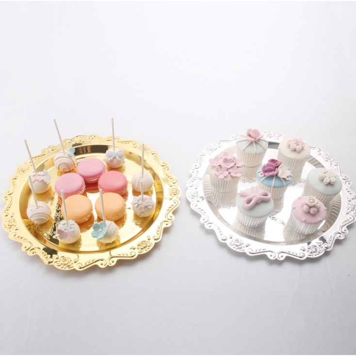 Châu Âu khay tròn kim loại lót ly retro ins mini khay trang sức trà chiều khay đồ ăn nhẹ khay bánh ảnh đạo cụ