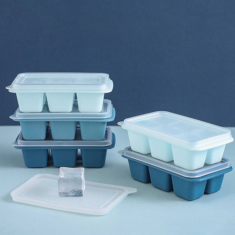 Khay Làm Đá 6 Ngăn Hình Vuông Bằng Nhựa PE Cấp Thực Phẩm Kèm Nắp Đậy Tiện Dụng