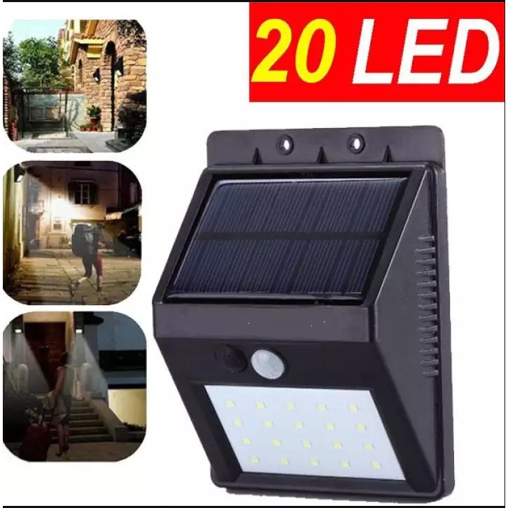 Đèn led cảm biến chống trộm năng lượng mặt trời không dây 20 bóng chống thấm nước sử dụng ngoài trời
