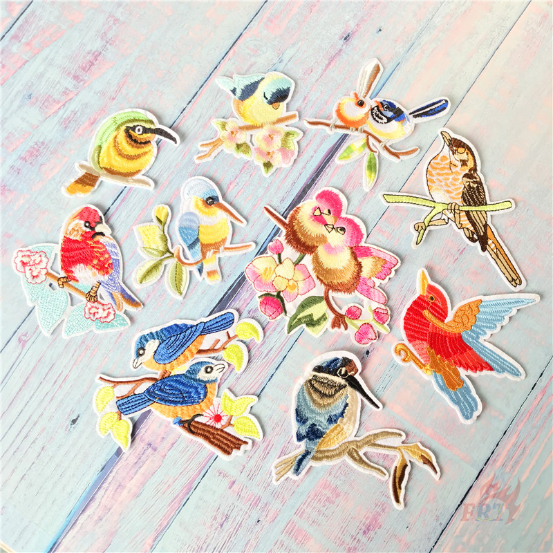 ☸ Miếng Dán Ủi Đồ 02 Ủi Thêu Hình Chim stray birds series 02 ☸ 1 Miếng Dán Ủi Lên Các Huy Hiệu Hình Con Vẹt