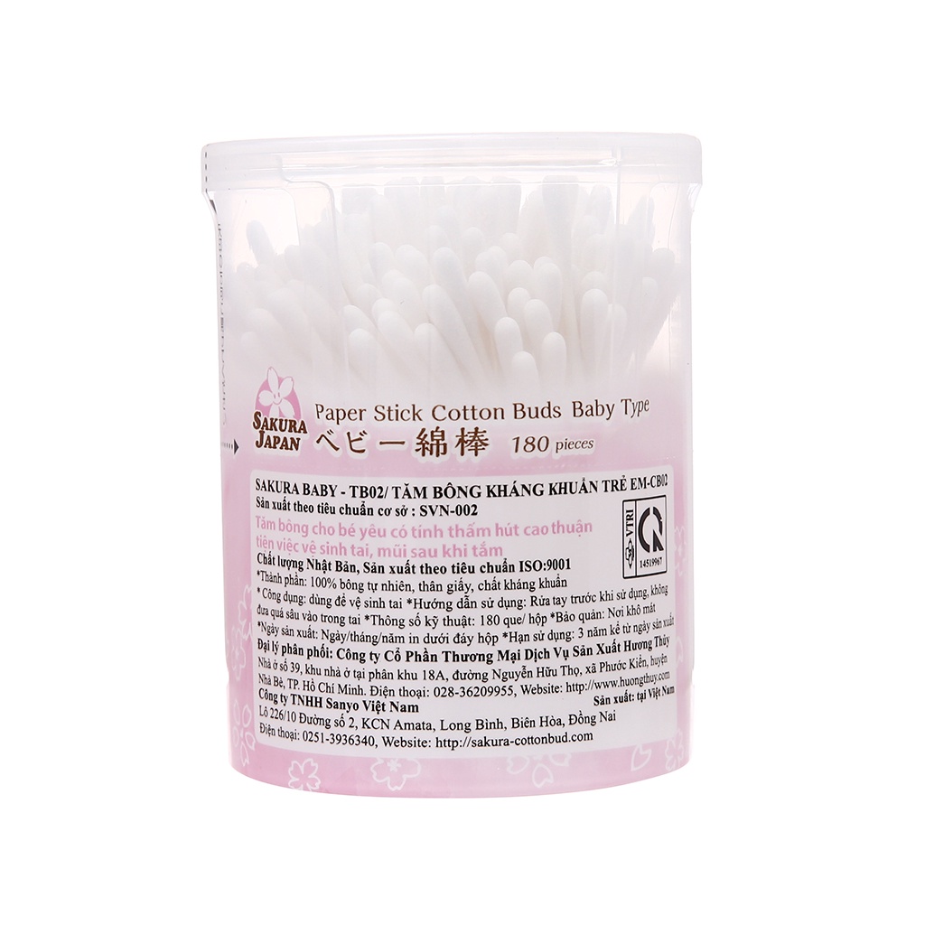 Tăm bông kháng khuẩn Sakura Baby TB02 (Trẻ em) - Lọ 180 que