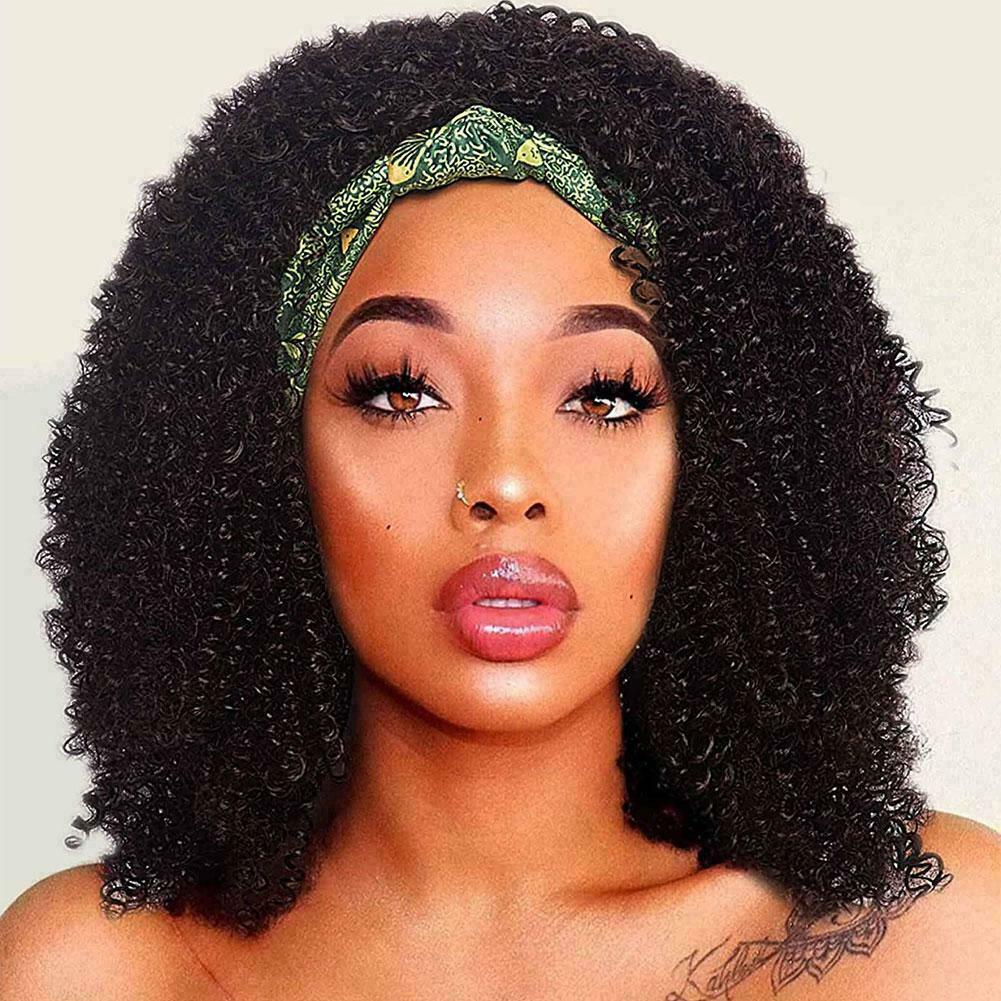 Headband Wig Afro Kinky Curly Short Hair Headwrap Black Wig Turban For Women R8S7