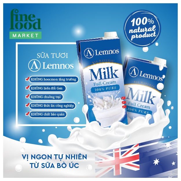 Sữa tươi tiệt trùng nguyên kem Lemnos UHT hộp 1 lít