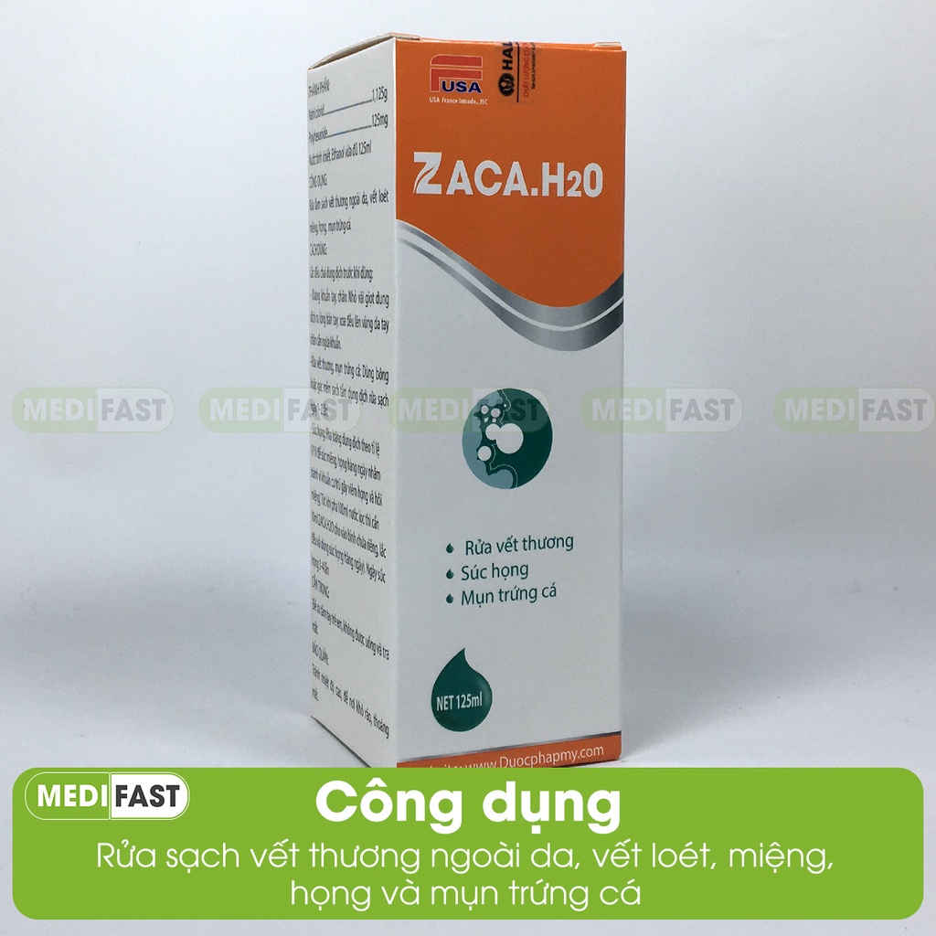 Nước sát trùng Zaca H2O, rửa vết thương hở ngoài da, mụn trứng cá, sơ cứu chầy xước tay chân cồn xát khuẩn