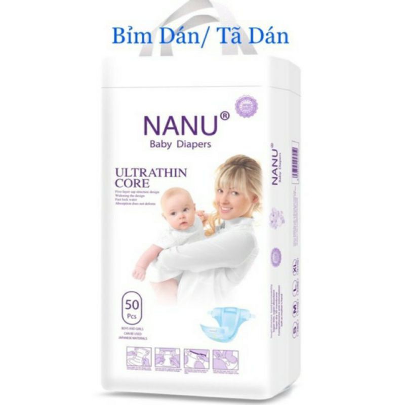 Bỉm tã dán Nanu Baby nội địa trung size S100 miếng/ M100 miếng