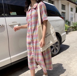 Váy kẻ hồng Ulzzang ( ORDER )