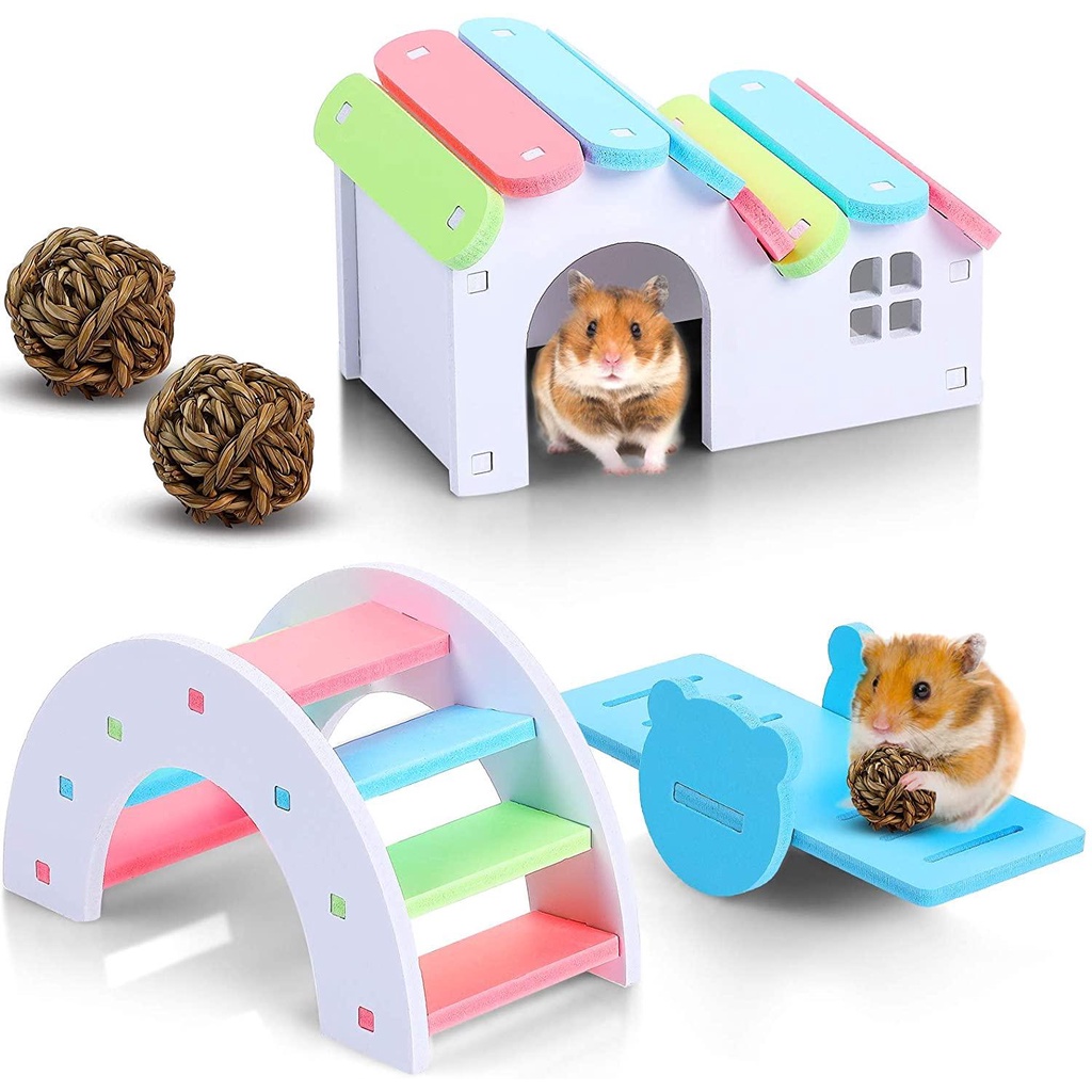Đồ Chơi GặM BằNg Gỗ, MàU CầU VồNg Cho ChuộT Hamster