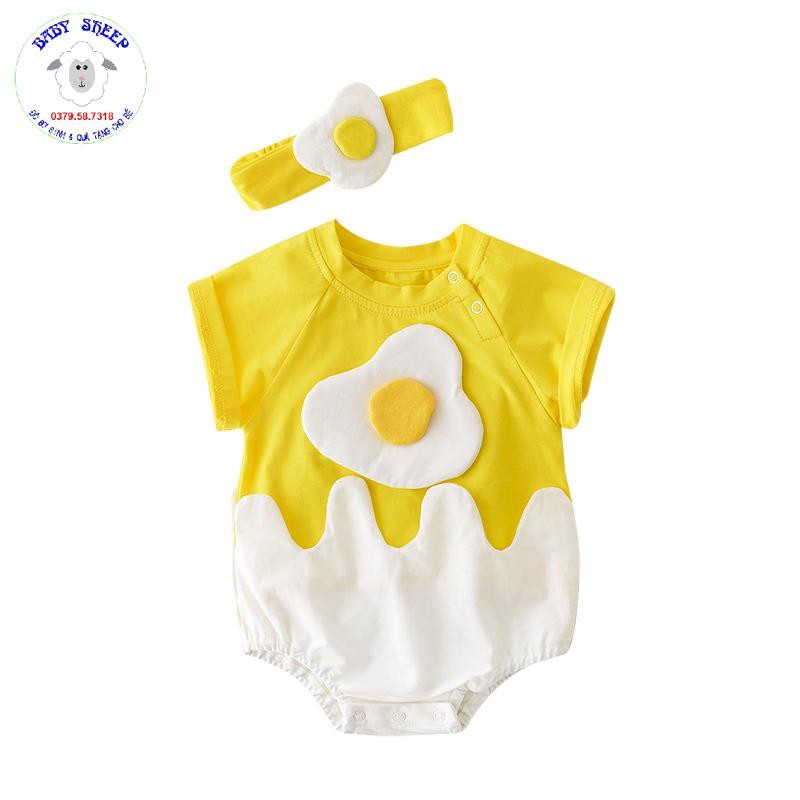 Set áo liền quần 2 món họa tiết trứng hoạt hình đáng yêu sáng tạo cho bé sơ sinh