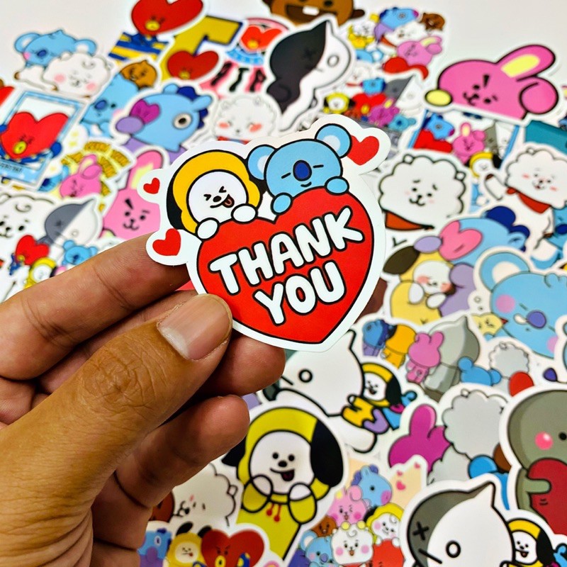 [Set 50 cái] Sticker cute BT21 chất liệu PVC nhám cao cấp chống thấm dán xe, vali, laptop, mũ bảo hiểm, điện thoại,..