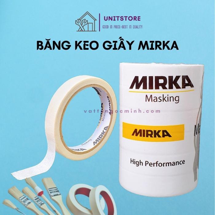 Băng dính keo giấy Mirka loại tốt chuyên dùng cho che chắn sơn chặn màu cho ô tô gỗ mỹ thuật khổ 16mm x 20m KEOGIAY16