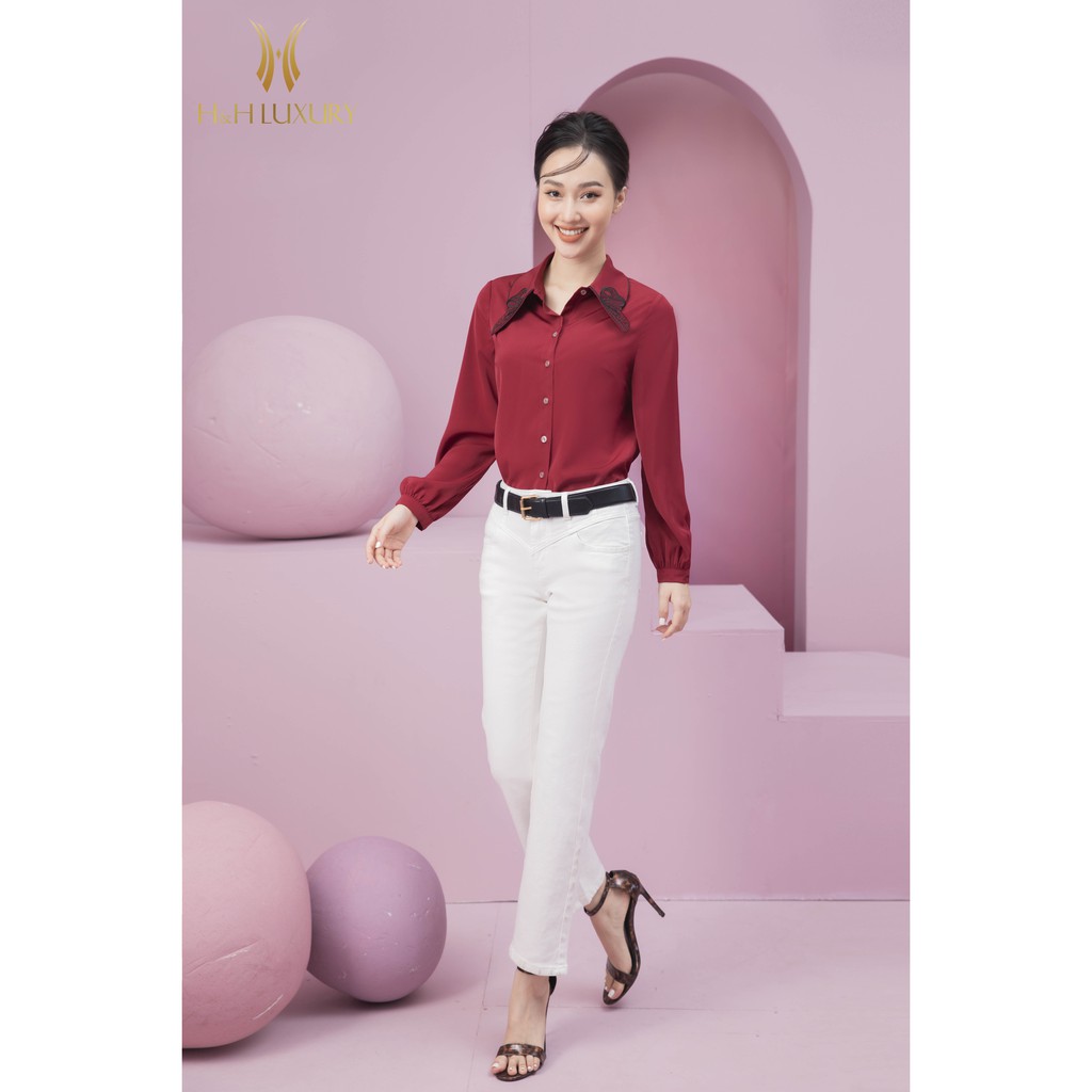 Quần bò nữ đẹp H&H Luxury - Jean trắng Dáng Ống loe nhẹ thanh lịch Hàng thiết kế | BigBuy360 - bigbuy360.vn