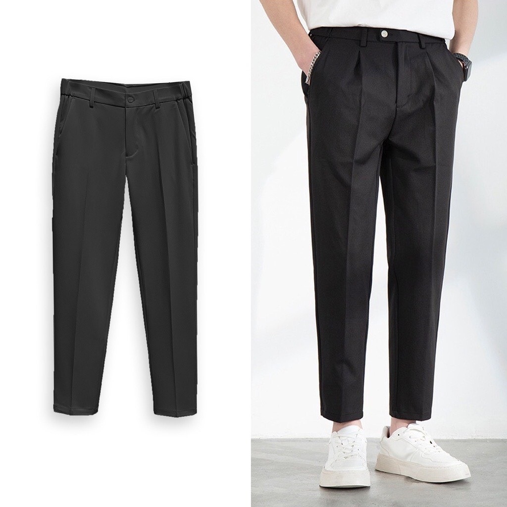Quần âu nam cao cấp WoO đai chun co giãn công sở Hàn Quốc ống suông, quần baggy nam ống rộng dáng âu phong cách ulzzang